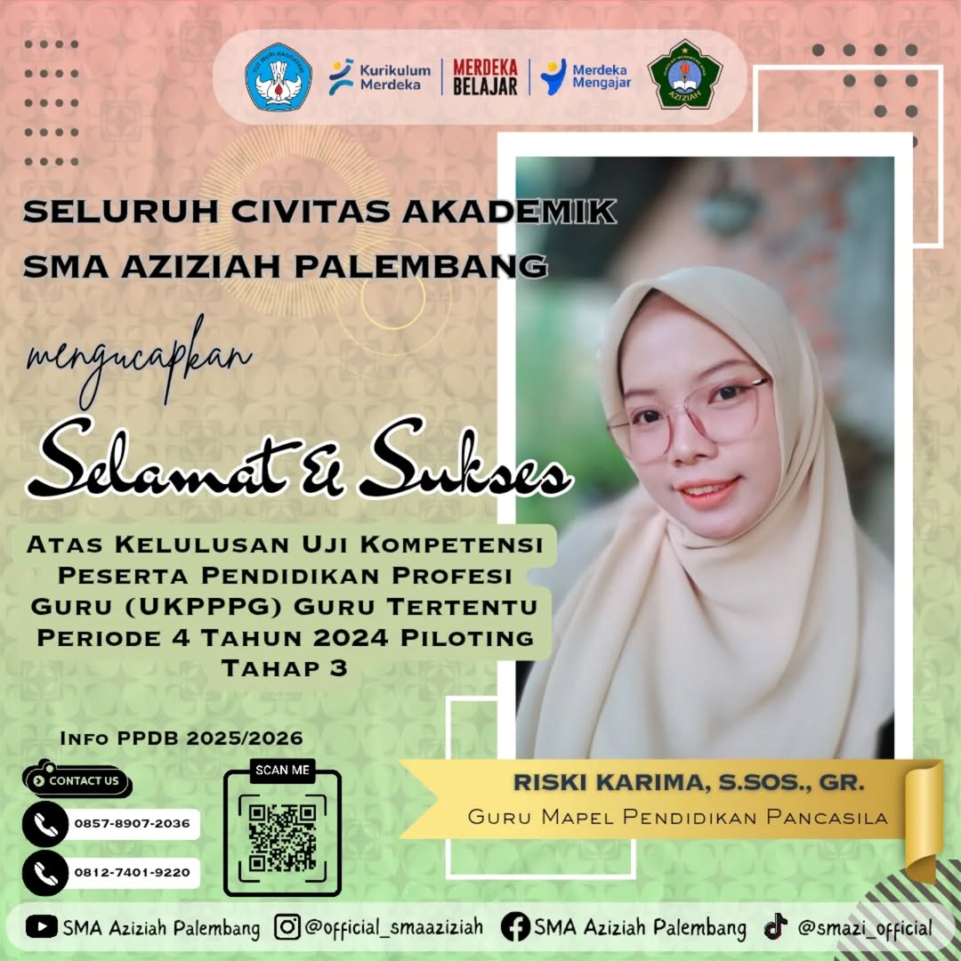Selamat kepada Ibu Riski Karima, S.Sos., Gr. telah menyelesaikan Pendidikan Profesi Guru (PPG)